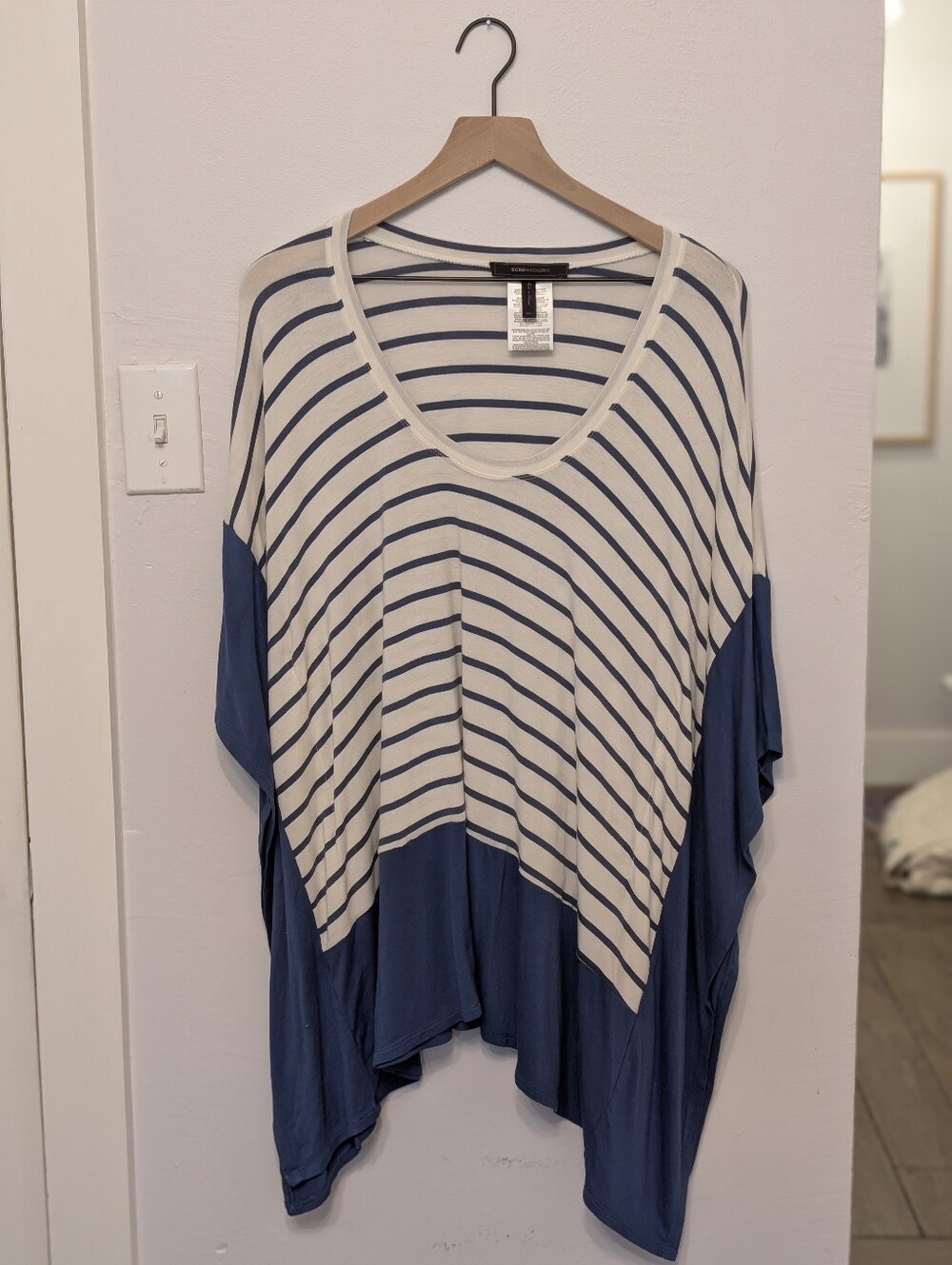 BCBG Striped V-Neck Blue and Cream Women’s Top In M/L